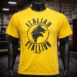 Rocky Balboa Italian Stallion T-Shirt Men's Size Large Yellow Boxing Movie Promo
